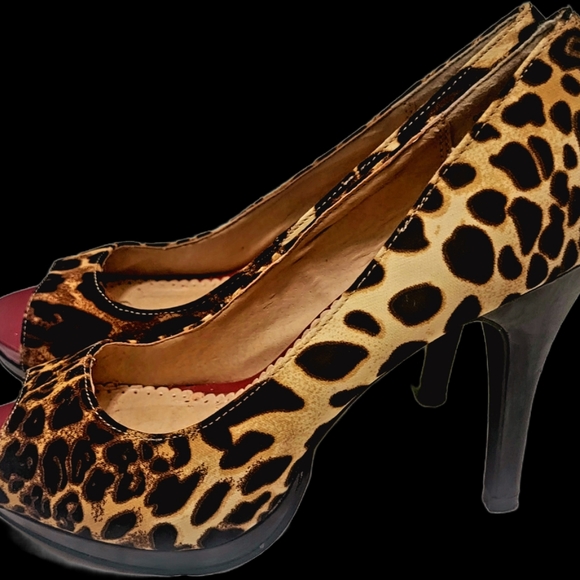 Leopard print peep-toe platform  Stilettos size 8 - Picture 2 of 7